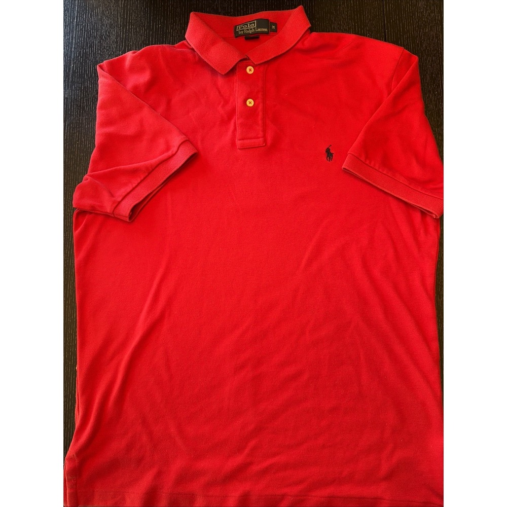 Polo Ralph Lauren Mens M Red Pique Short Sleeve Polo Shirt Black Pony Logo